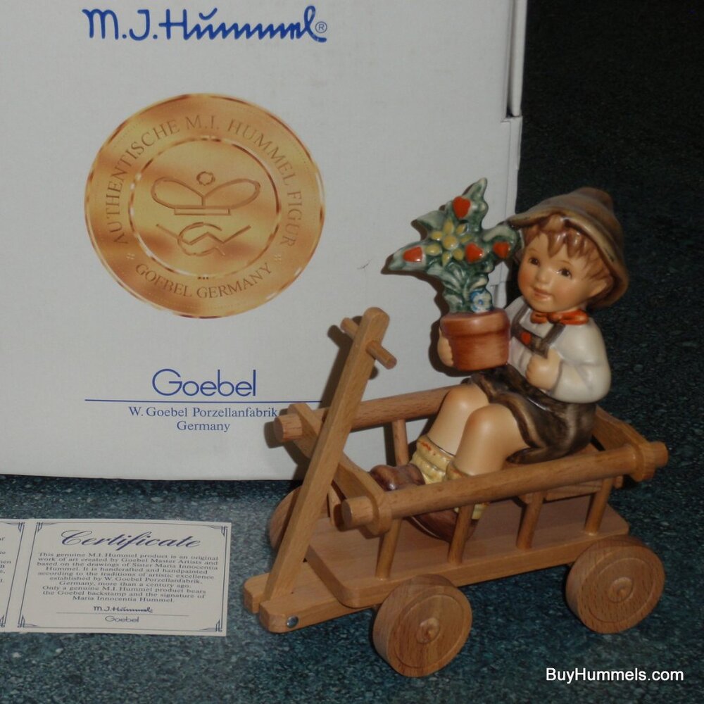 "Love In Bloom" Goebel Hummel Figurine #699 TMK7 Boy In Wagon With Original Box!